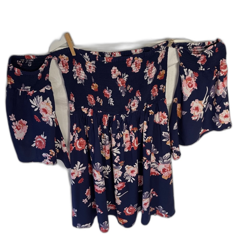 Feathers Off Shoulder Navy floral tunic top - Picture 6 of 7